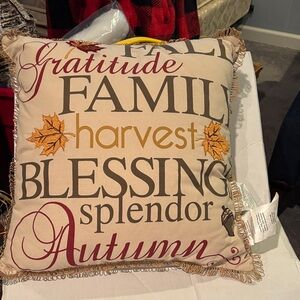 Harvest Theme Pillow with Leaf Accents